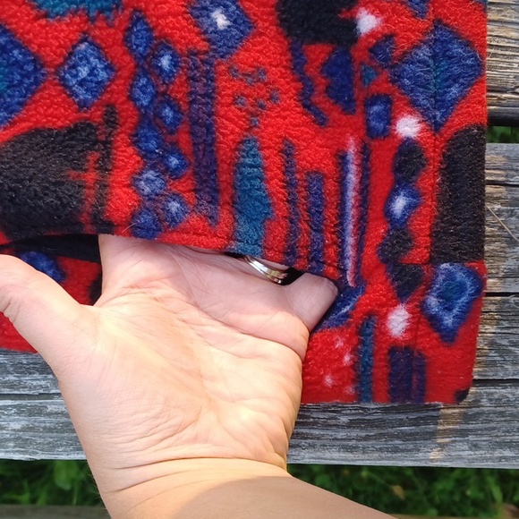 Vintage L.L Bean fleece pulllover.Moose,Fish, Aztec print. Red,Black, and Teal. - Picture 4 of 6